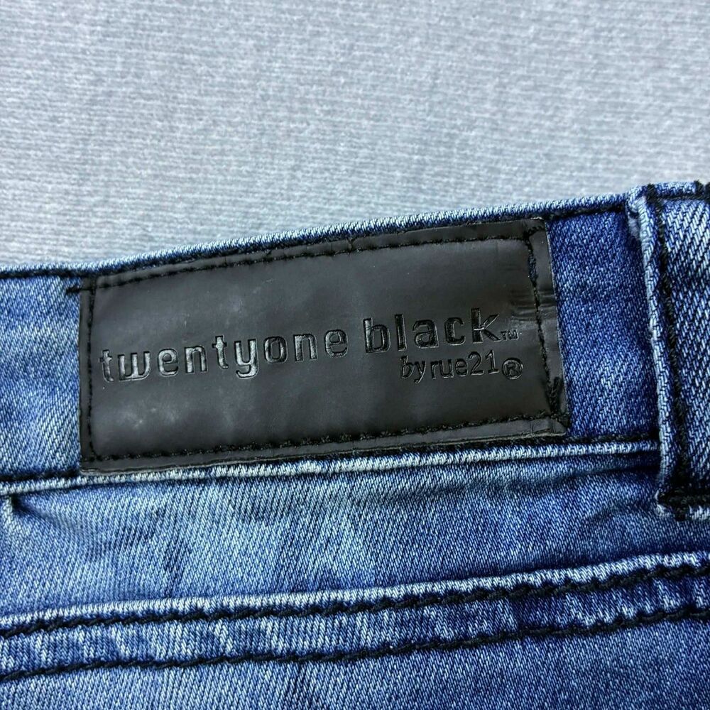 Twenty One Black Jeans Womens 5/6 Skinny Blue Floral Stretch Denim Low Rise Y2K - Picture 5 of 10